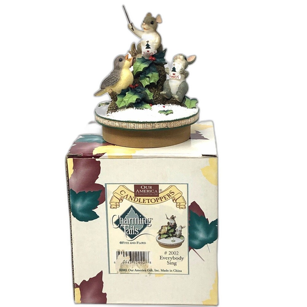 Fitz and Floyd Charming Tails Candletoppers #2002 Everybody Sing w/ Original Box